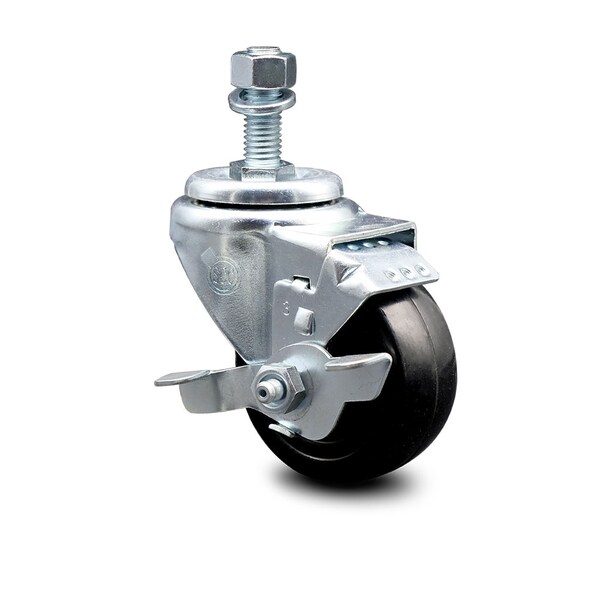 3 Inch Hard Rubber Wheel Swivel 12mm Threaded Stem Caster with Brake SCC